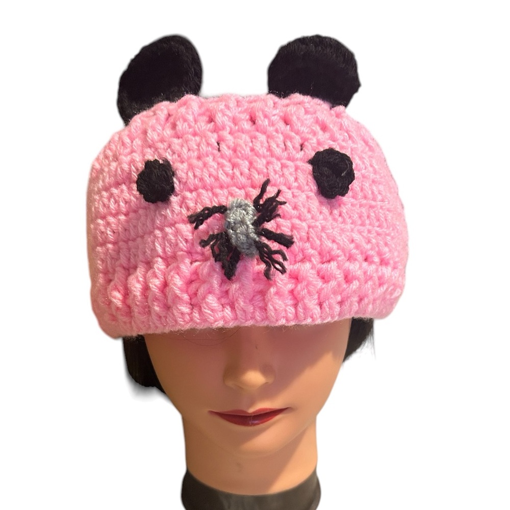 Handmade Pink Crochet Panda-Themed Headband – Cute & Cozy!